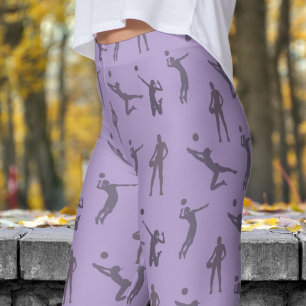 Legging Padrão de Voleibol das Mulheres Roxas na moda