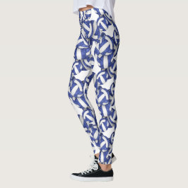Legging padrão de volicbolas brancas azul