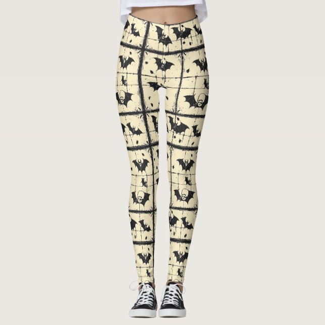 Legging Padrão de Voo de Morcego de Halloween Vintage (Frente)