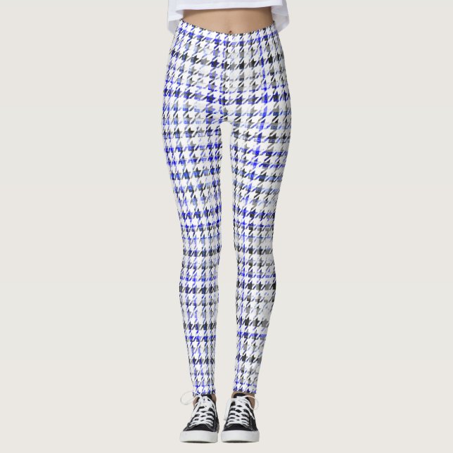 Legging Padrão de Xadrez azul e preto-e-branco (Frente)