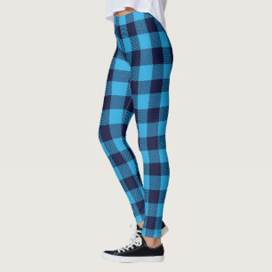 Legging Padrão de xadrez azul escuro e claro