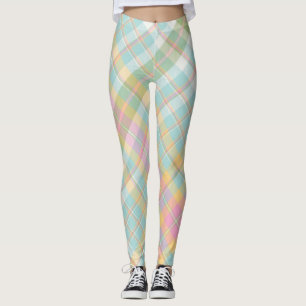 Legging Padrão de Xadrez azul, verde, rosa e Ouro