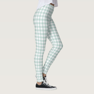 Legging Padrão de Xadrez branca e verde-claro clássico