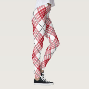 Legging Padrão de xadrez branco-vermelho e cinza