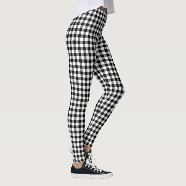 Legging Padrão de Xadrez de Búfalo Branco e Preto (Direita)