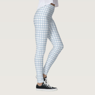 Legging Padrão de Xadrez de Gingham Azul Minimalista