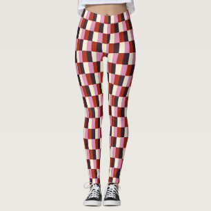 Legging Padrão de Xadrez de marfim de beringela rosa verm