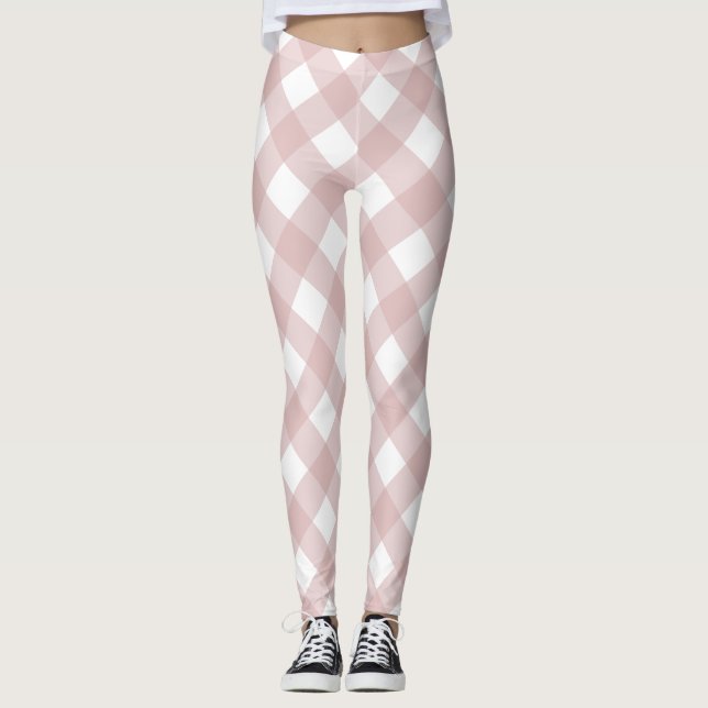 Legging Padrão de Xadrez de Sombreado Rosa Maciço Minimali (Frente)
