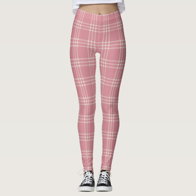 Legging Padrão de Xadrez de Tartan Rosa Dusty (Frente)
