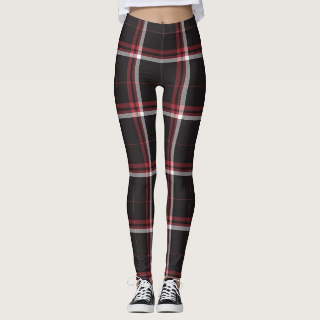 Legging Padrão de Xadrez de Tartan Vermelho Preto Vermelho (Frente)