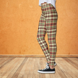 Legging Padrão de Xadrez de Verificação Vermelha Castanha