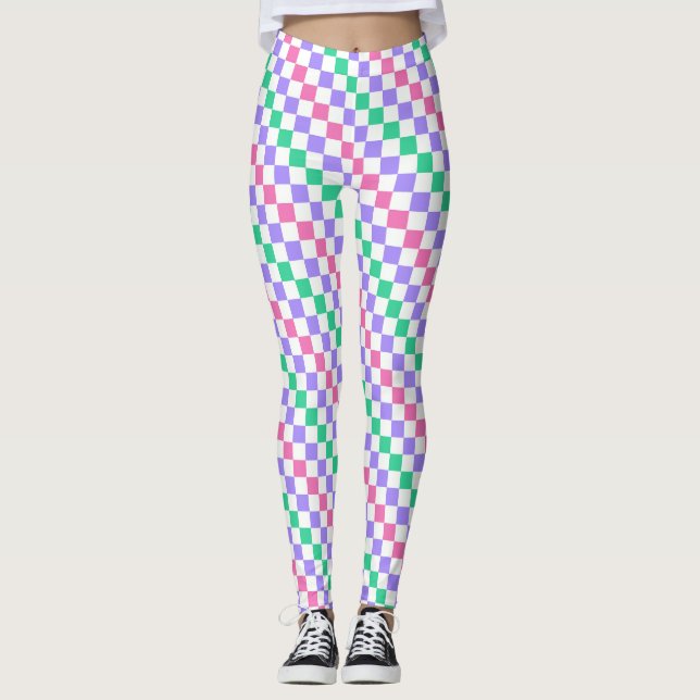 Legging Padrão de xadrez diagonal de loja de doces (Frente)