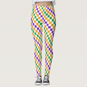 Legging Padrão de xadrez diagonal de Mardi gras