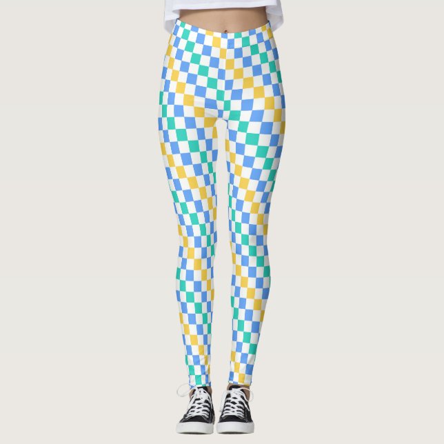 Legging Padrão de xadrez diagonal para dia de praia (Frente)