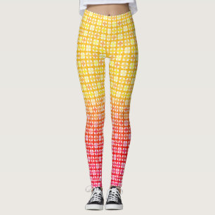 Legging Padrão de xadrez do gradiente vermelho amarelo