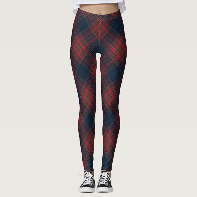 Legging Padrão de Xadrez do Marinho Vermelho Azul Argyle T (Frente)