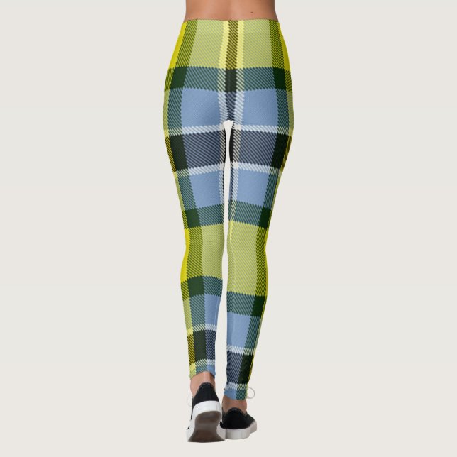 Legging Padrão de Xadrez do Tartan Azul e Amarelo moderno (Verso)