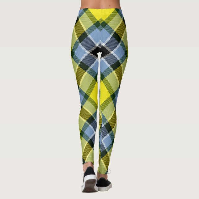 Legging Padrão de Xadrez do Tartan Azul e Amarelo moderno (Verso)