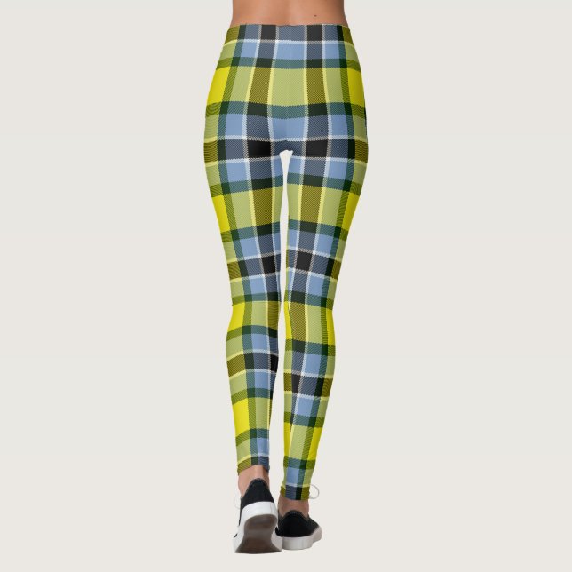 Legging Padrão de Xadrez do Tartan Azul e Amarelo moderno (Verso)