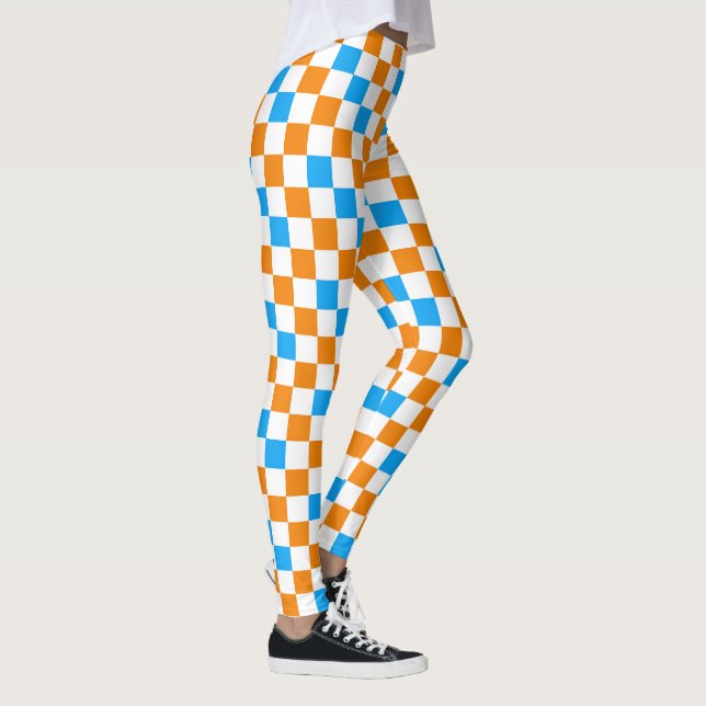 Legging Padrão de xadrez laranja branco e azul (Direita)