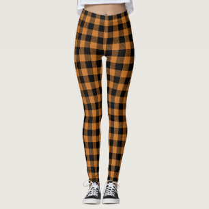 Legging padrão de xadrez laranja de abóbora