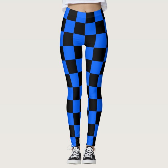 Legging Padrão de Xadrez Preto Azul (Frente)