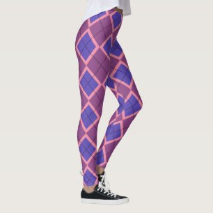 Legging Padrão de Xadrez roxa e rosa