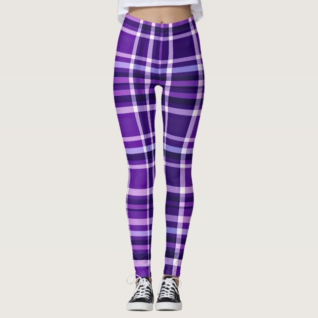 Legging Padrão de Xadrez Roxo (Frente)