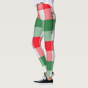 Legging Padrão de Xadrez Vermelho Verde Branco de Natal