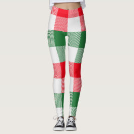 Legging Padrão de Xadrez Vermelho Verde Branco de Natal