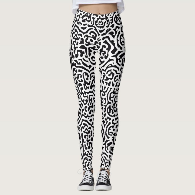 Legging Padrão de Zebra Abstrato a preto e branco (Frente)