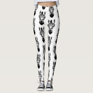 Legging Padrão de zebra branca e negra