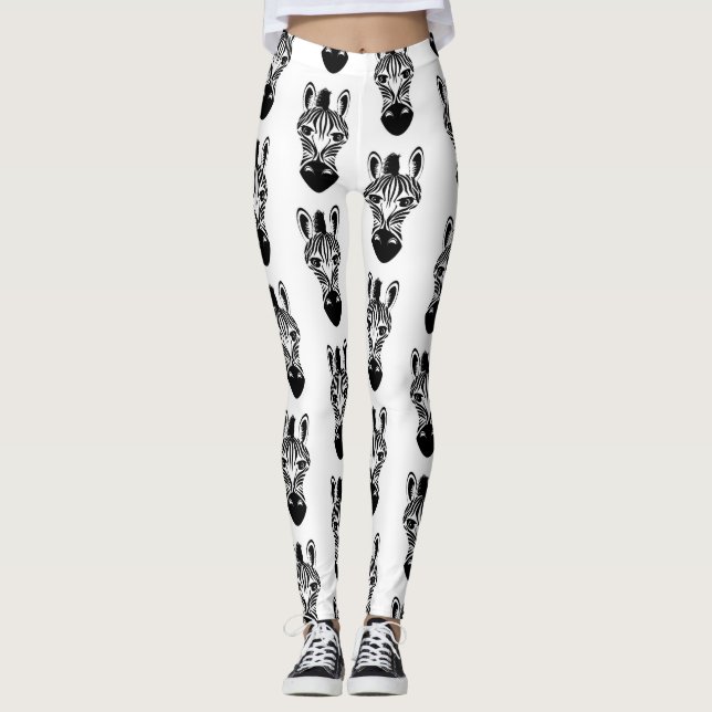 Legging Padrão de zebra branca e negra (Frente)