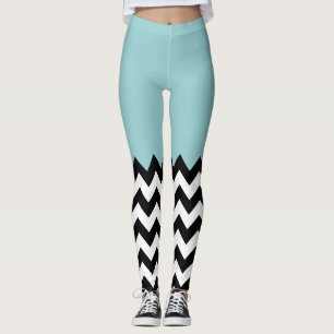 Legging Padrão de ziguezague preto e branco, Chevron, azul