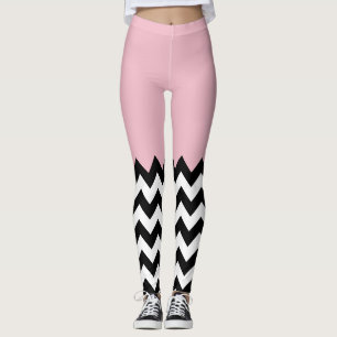 Legging Padrão de ziguezague preto e branco, Chevron, rosa