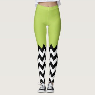 Legging Padrão de ziguezague preto e branco, Chevron, verd