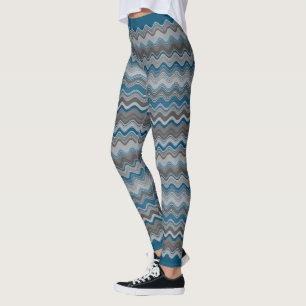 Legging Padrão de Zigzag para Cinzas de Cinza Azul do Ocea