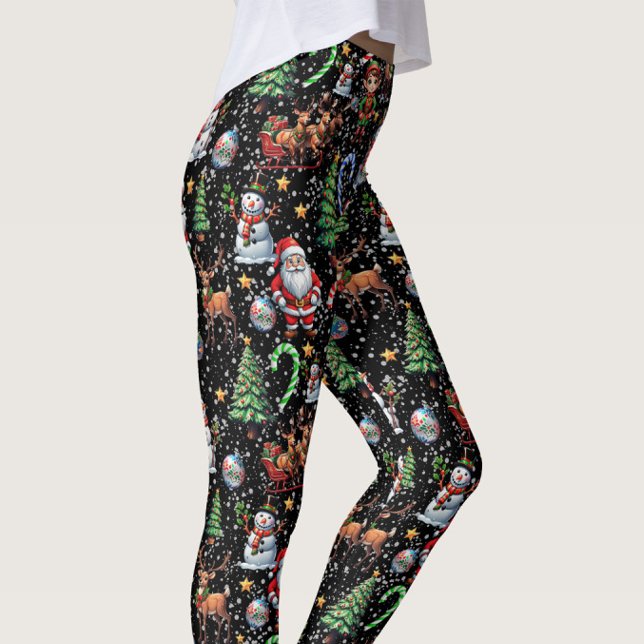 Legging Padrão Decorativo de Natal com Fundo Preto (Criador carregado)