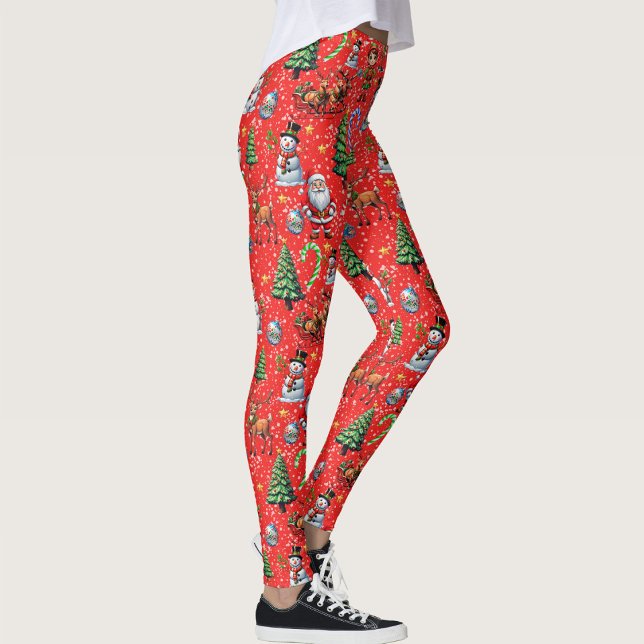 Legging Padrão Decorativo de Natal com Fundo Vermelho (Criador carregado)
