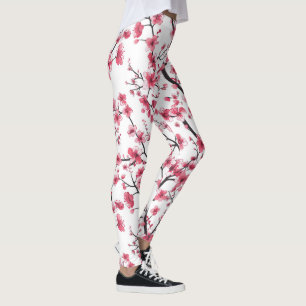 Legging Padrão Delicado de Flor de Cereja