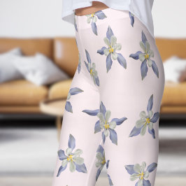 Legging Padrão Delicado de Petais Florais Blush Branco