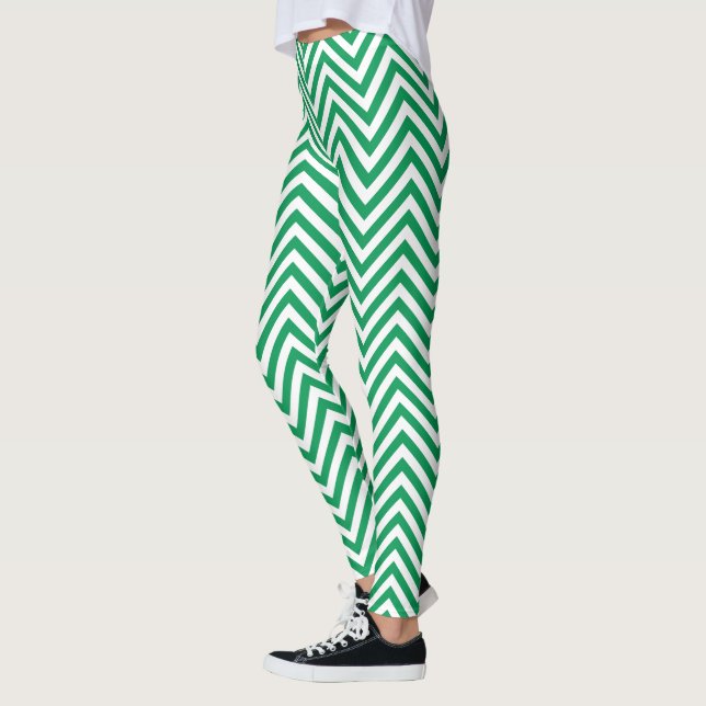 Legging Padrão design gráfico branco e verde Zigzag (Esquerda)