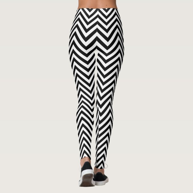 Legging Padrão design gráfico preto e branco Zigzag (Verso)