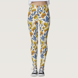 Legging Padrão deslumbrante e contínuo de flores e folhas