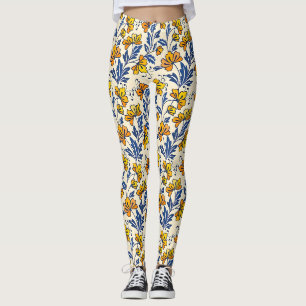 Legging Padrão deslumbrante e contínuo de flores e folhas