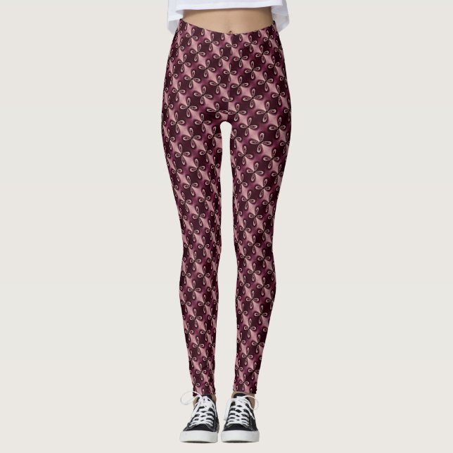 Legging Padrão Digital Burgundy Red Floral Petal (Frente)