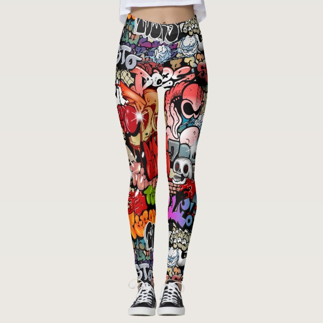 Legging Padrão dinâmico de arte de Grafite urbano (Frente)