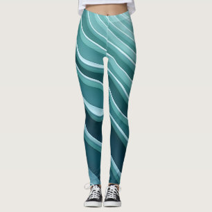 Legging Padrão dinâmico de ondas em teal e turquesa