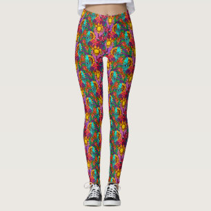 Legging Padrão divertido com flores e mãos