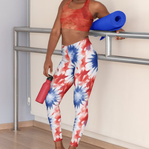 Legging Padrão divertido de Tie Dye vermelho branco azul